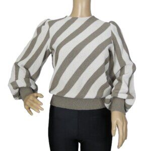Castleberry Puffed Sleeve Striped Pullover Knit Sweater